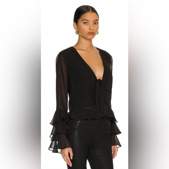 Tularosa Winnie Black Ruffle Sleeve Blouse xs fairy cottage revolve flowy sheer - Picture 2 of 7